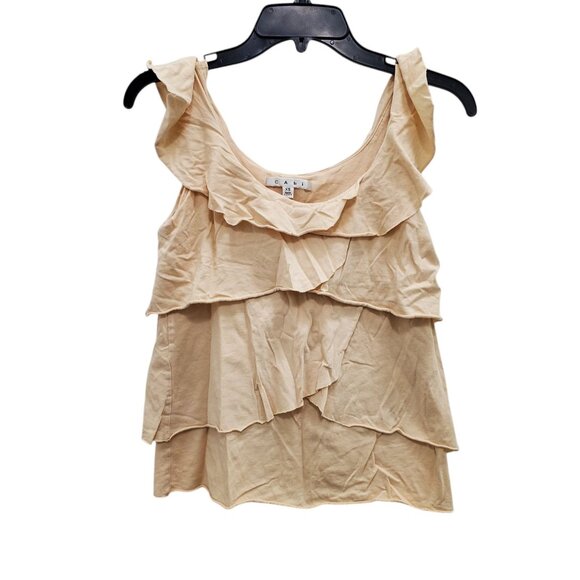 CAbi Women's Cream Cotton Blend Tee Knit Ruffled Layered Sleeveless Top Size‎ XS - Picture 1 of 6
